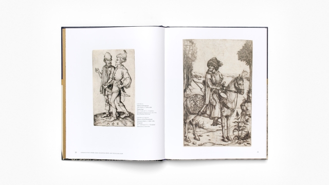 Dürer’s Knots - 2 page spread with sepia toned illustrations of people.